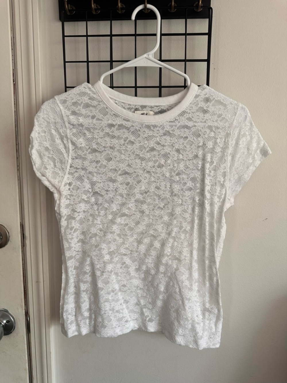 aerie White Lace Short Sleeve Tee Top